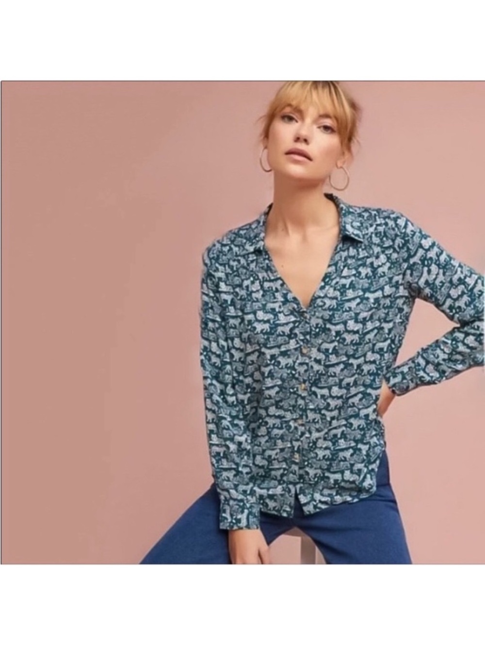 Anthropologie Maeve Tiger Print Button Down Blouse